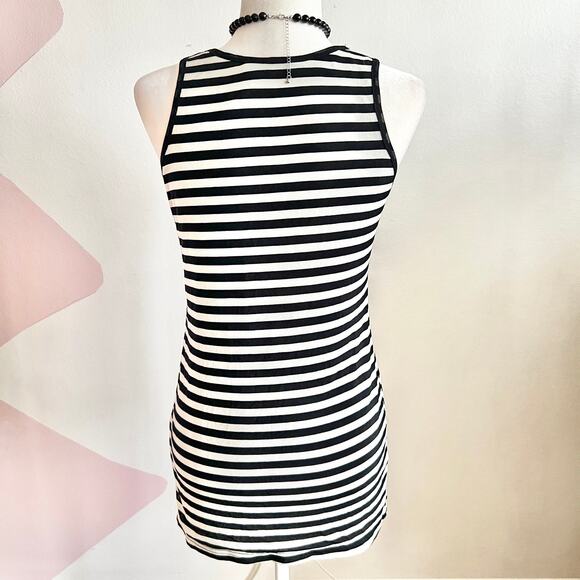 Y2K Black Striped Mini Dress, Goth Grunge 2000s Edgy Indie Sleaze - Picture 3 of 5